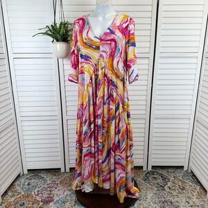 New Loralette Valerie Dress Maxi Multicolor Abstract V‎ Neck Women's Size 16